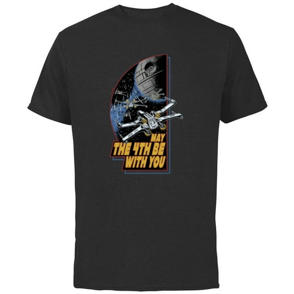 Star Wars Day May the 4th Be With You Vintage Space Battle - Short Sleeve Cotton T-Shirt for Adults - Customized-Black