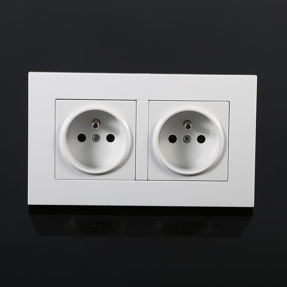 1PC French Standard Wall Power Socket White PC Panel AC 110~250V 16A 2 Way Daboolka