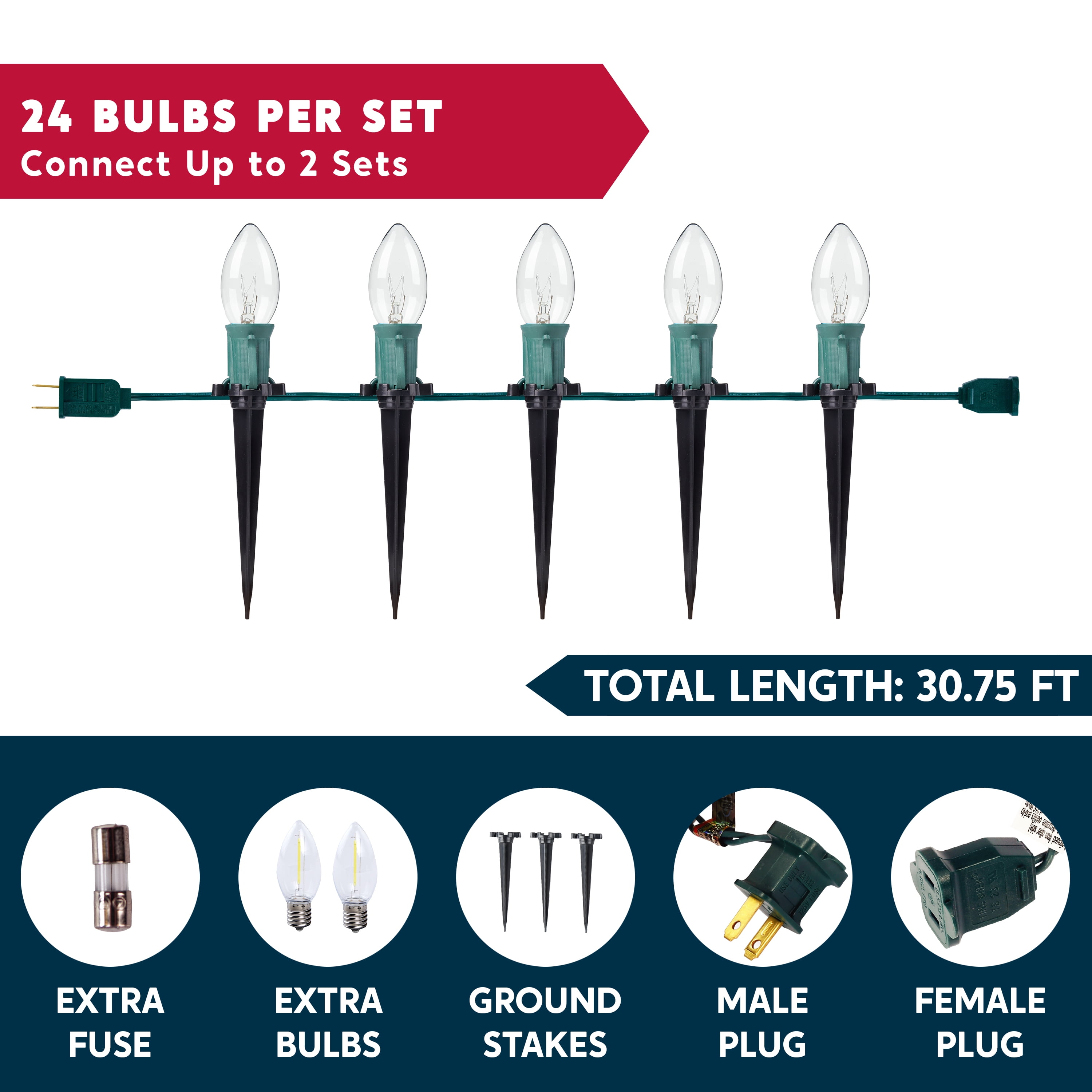 Joyfy Christmas Pathway Lights Outdoor,30.75 FT 24 Walkway Lights with Marker Stakes,Outdoor Christmas Lights for House Warm White Christmas Decorations