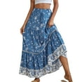 thumbnail image 1 of Falda Midi Floral Una Línea Cintura Elástica Dobladillo Con Volantes Falda De Mujer Casual De Moda Para Fiestas Festivas Azul M, 1 of 6