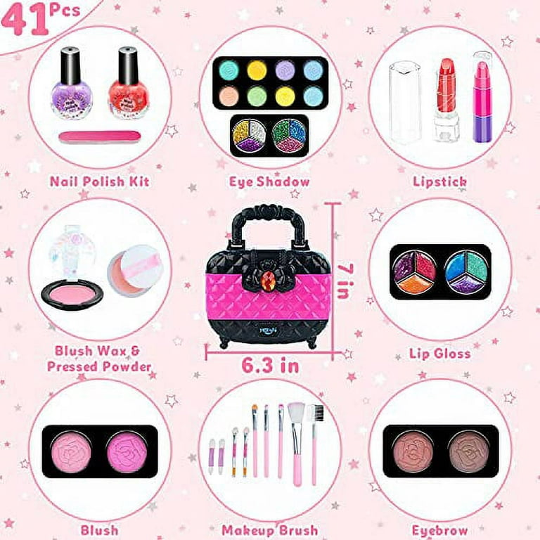 Hollyhi 48Pcs Kids Makeup Kit for Girl, Washable Play Make Up Toys Set with  Mirror, Beauty