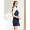 thumbnail image 2 of INSPIRE CHIC Robe à Carreaux pour Femmes Col Noué Contraste Panneau Manches Courtes Bleu Foncé TG, 2 of 6