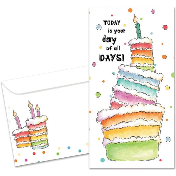 Tree-Free Greetings Birthday Money Holder Greeting Card, 3.7 x 7, Cake Today (ZO70332)