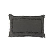 LR Home Ox Bay Gray Bordered All-Natural Cotton Pillow Cover