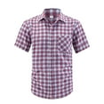 thumbnail image 2 of hotojiny Mens Dress Shirts Short Sleeve Button down Plaid Shirt Casual Regular Fit Stretch Tops Summer Wedding Vacation Shirt, 2 of 6