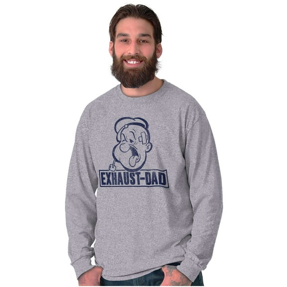 Funny Popeye Exhausted Dad Joke Men's Long Sleeve Tee T Shirt Brisco Brands S