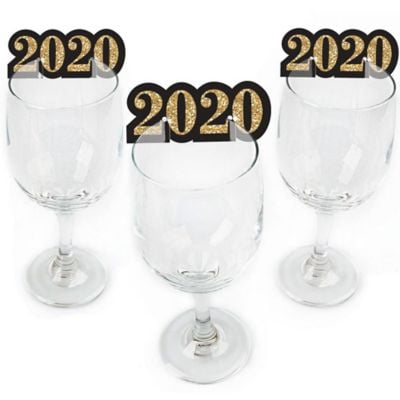 Graduation - Gold - Shaped 2019 Grad Party Glass Markers - Set of