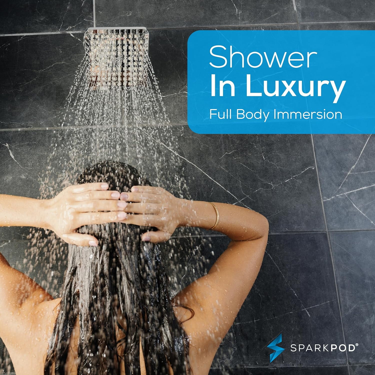 SparkPod High Pressure Rainfall Shower Head, Easy Install, Energy Saving (6 inch Square, Polished Chrome)