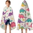 thumbnail image 3 of Colorful Dinosaur and Tropical Pattern Hooded Bath Towel，60"x35" for Ages 3 To 12 Kids, Quick Dry Lightweight Soft Microfiber Hood Beach Towel Cover Up for Kids, 3 of 7