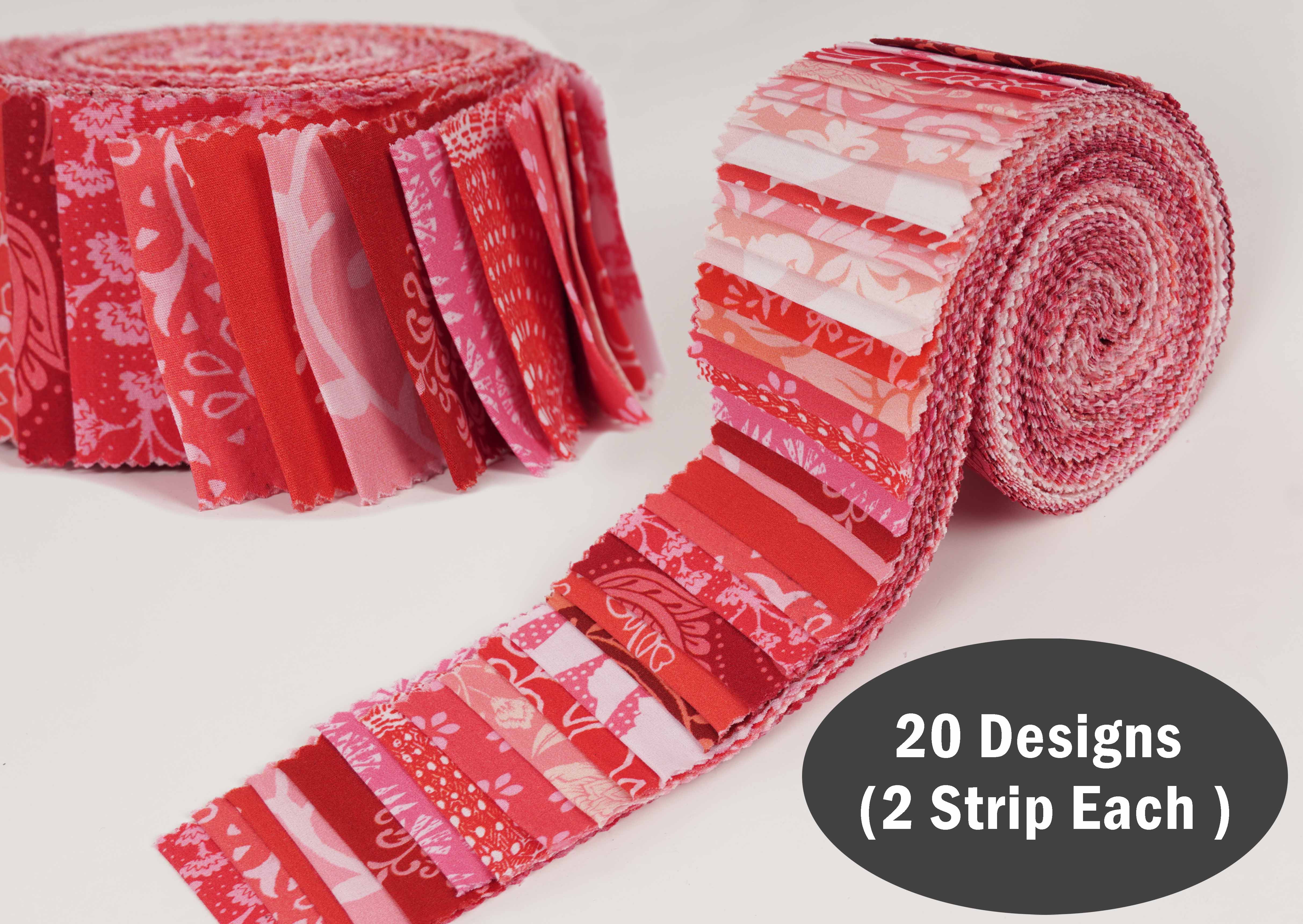 Soimoi 40Pcs Asian Block Print Cotton Precut Fabrics For Quilting Craft Strips 2.5x42inches Jelly Roll - Pink
