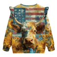 thumbnail image 6 of Xixirimido American Flag Butterfly Cow Sunflower Print Girls Toddler Sweatshirt Long Sleeve Ruffle Shoulder Pullover Sweater Graphic Crewneck Top Cozy Fall Winter Clothes, for 3-4T, 6 of 7