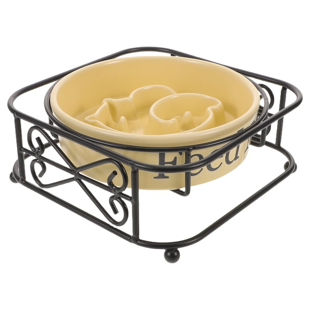 Comedero de cerámica para perros de alimentación lenta - Plato elevado con soporte anti-tragos para razas pequeñas y medianas