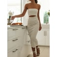 thumbnail image 4 of Women Tube Top Dresses Knit Strapless Cut Out Striped Midi Bodycon Dress Summer Backless Fitted Long Beach Dresses, 4 of 7