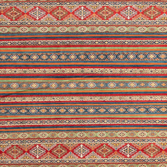 Ahgly Company Indoor Square Abstract Fire Brick Red Oriental Area Rugs, 5' Square