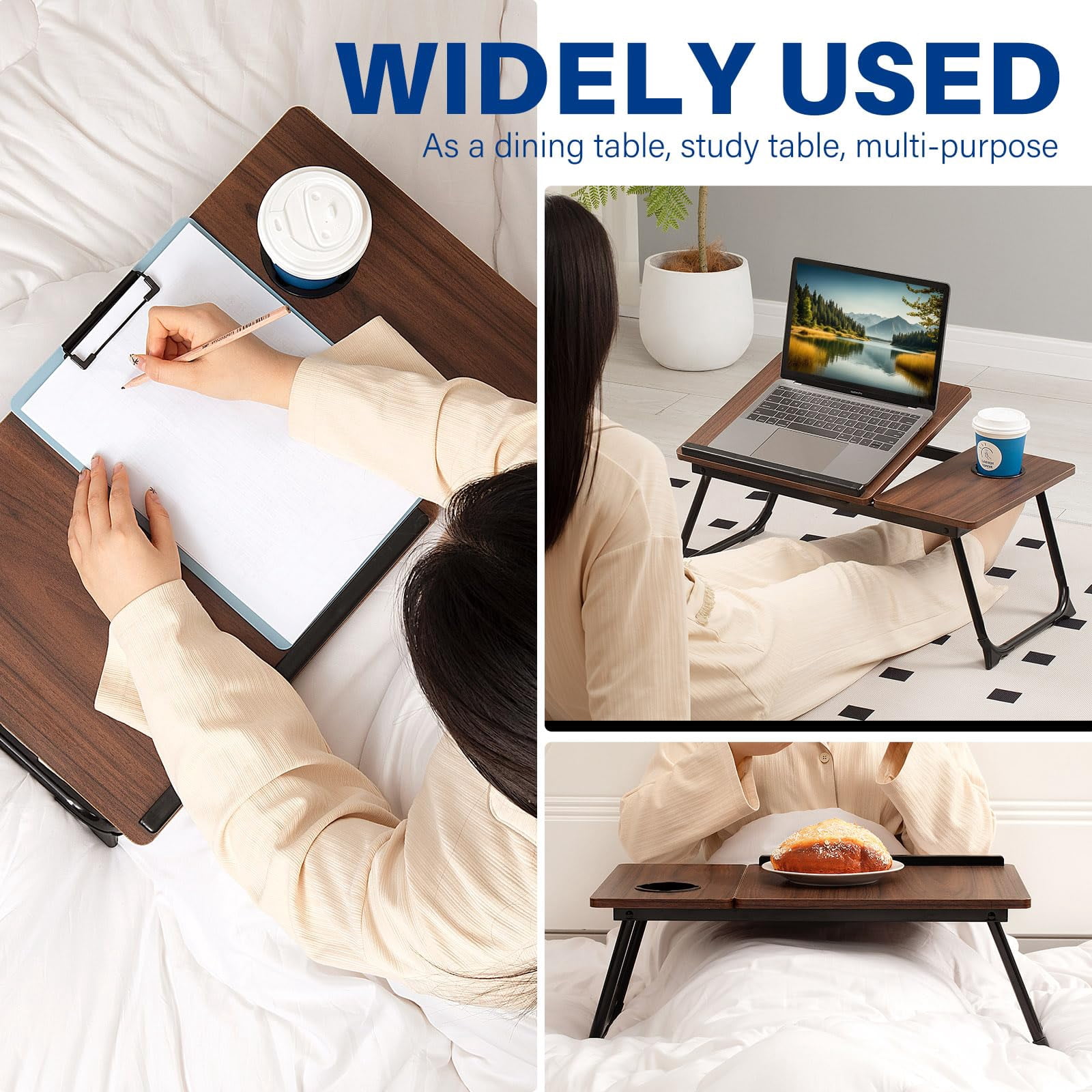 Laptop Desk For Bed Couch  Adjustable Foldable Table With Cup Holder Breakfast Serving Tray Portable Lap Stand Working Reading Writing Eating Gaming In Sofa Floor(darkwalnut)