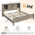 thumbnail image 3 of Merluxy 44" H farmhouse King Bed Frame with Storage Bookcase & Charging Station, Bedroom Furniture, Grey, 3 of 9