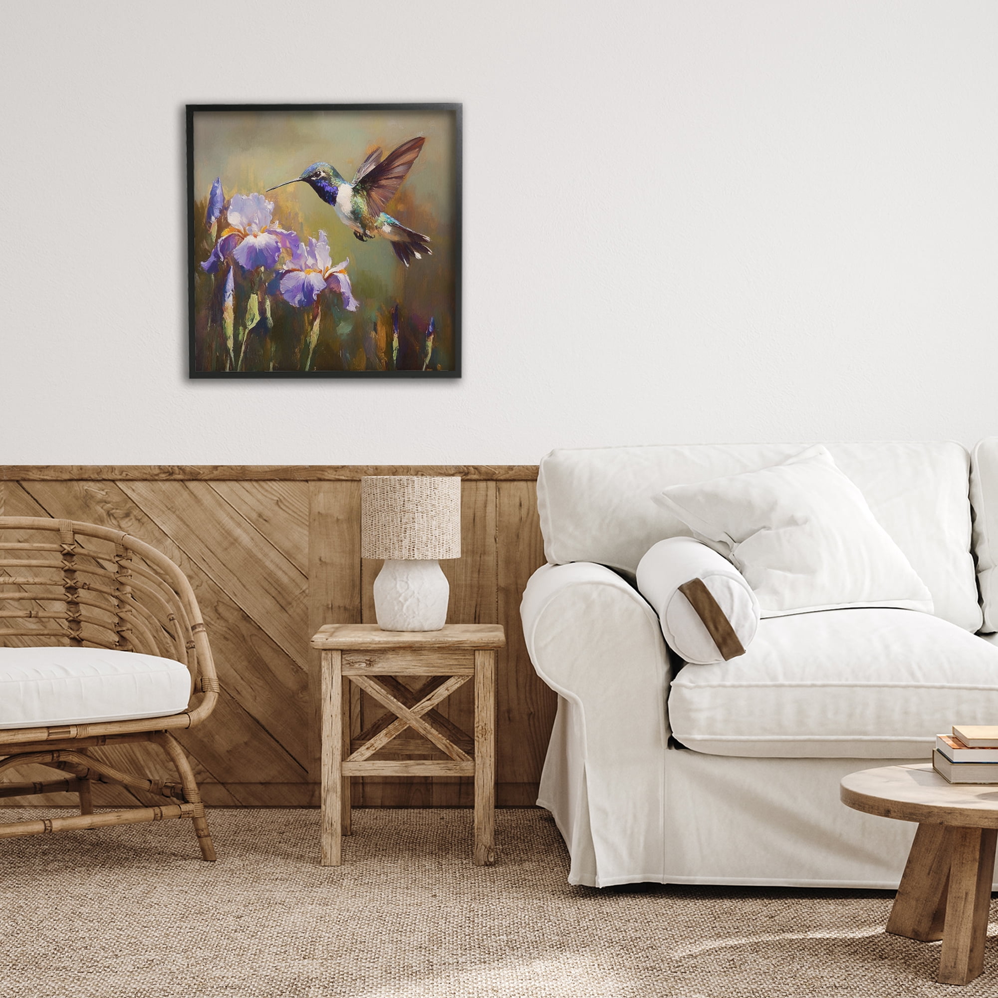Stupell Industries Hummingbird & Purple Irises Black Framed Giclee Art, design by Tina LeCour
