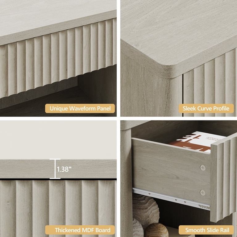 SICOTAS Fluted Nightstands, Set of 2, Light Grey photo 3