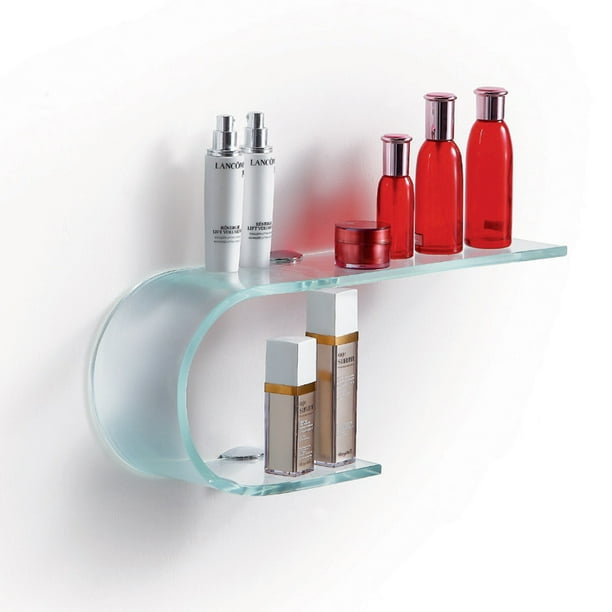 Stylish Bent Clear Glass Shelf With Chrome Brackets