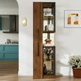 thumbnail image 3 of Lisonu 70" Display Cabinet with Innovative Pull-Out Shelf, Modern Bookcase with Glass Doors and 3-Color Adjustable LED Lights, Walnut, 3 of 22