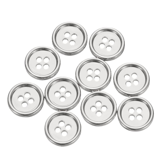 Uxcell 10pcs Metal Sewing Button, 15mm 4-Hole Round Suit Shirts Coats Clothes Sewing Buttons for Decoration Craft, Silver