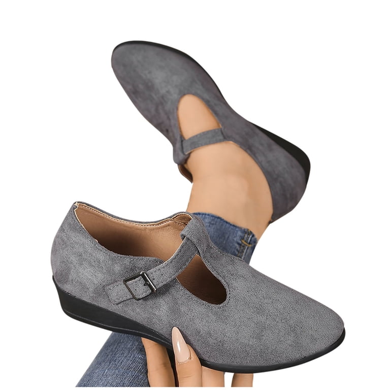 Viluyesy Womens Wedge Shoes, 2025 Fashion Close Toe Ankle Strap Casual  Comfortable Dress Shoes Blue