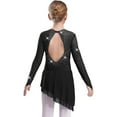 thumbnail image 5 of iiniim Girls Sparkly Figure Ice Skating Dress Mesh Long Sleeve Irregular Hem Ballet Lyrical Ballroom Dancewear Black 14, 5 of 6