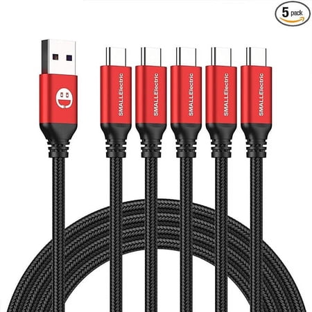 USB Type-C Cable 5pack 6ft Fast Charging 3A Quick Charger Cord, Type C to A Cable 6 Foot Compatible Samsung Galaxy S10 S9 S8 Plus, Braided Fast Charging Cable for Note 10 9 8, LG V50 V40 G8 G7(Red)