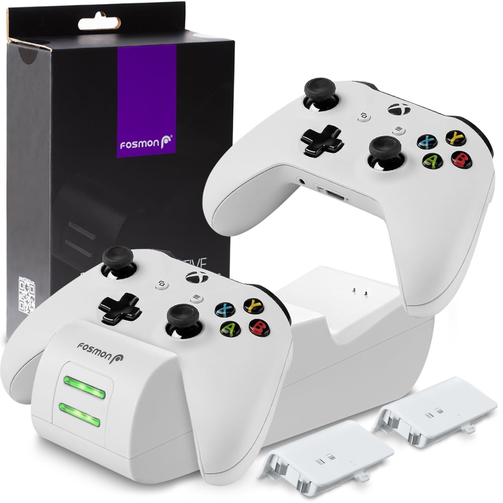Fosmon Xbox One/One X/One S/ One Elite Dual Controller Charger, [Dual Slot]  High Speed Docking Charging Station with 2 x 1000mAh Rechargeable Battery  