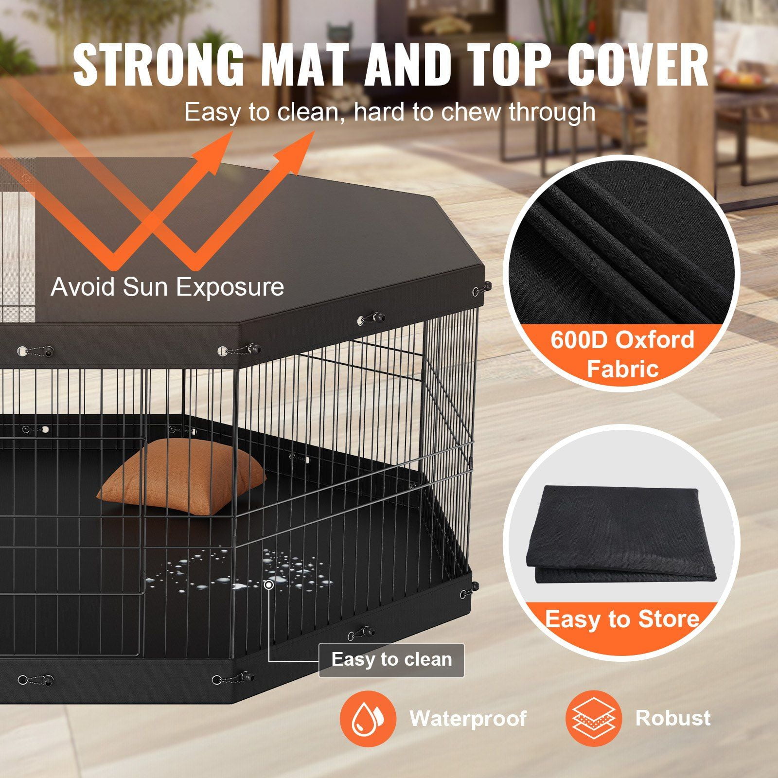 8-Panel Metal Dog Playpen with Top Cover and Bottom Pad, 24" Height Foldable Pet Fence for Small Medium Puppies, Indoor Outdoor Kennel for Camping, Yard, Apartment