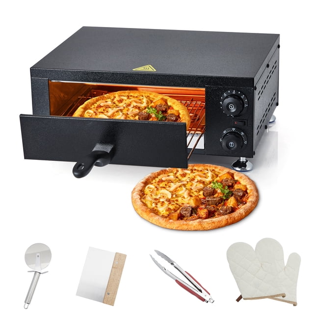 1100W Commercial Electric Pizza Oven 12 Inch, Stainless Steel Countertop Pizza Maker with Dual Heating, Adjustable Temp 0-572F and 60 Min Timer, for Food Truck Restaurant Home Kitchen