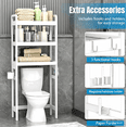 thumbnail image 4 of 【HOSTK】3 Tier Bamboo Over The Toilet Storage Shelf, Freestanding Bathroom Organizer Rack with Toilet Paper/Magazine Holders & 4 Hooks, Space-Saving Above Toilet Shelf-White, 4 of 7