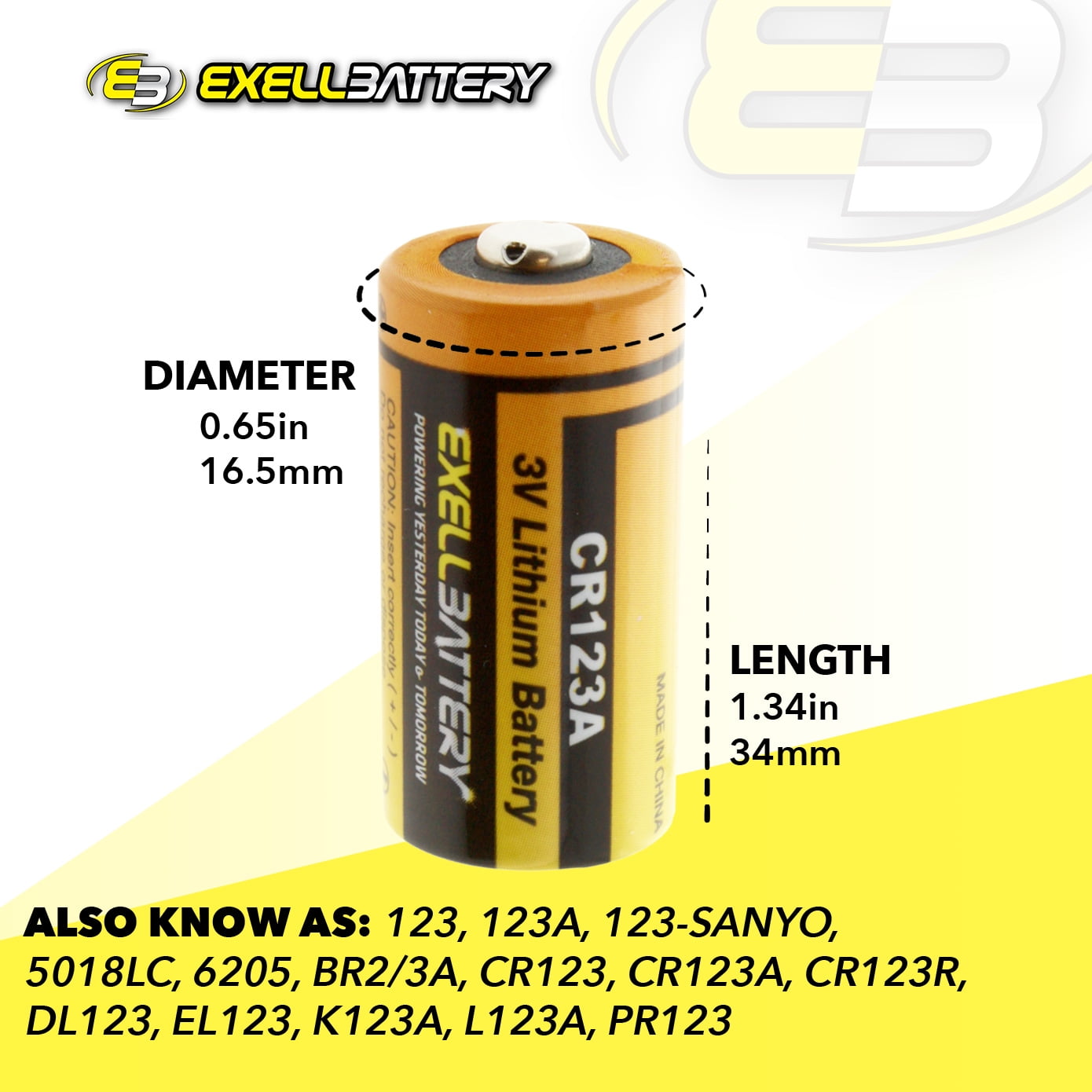La batería de litio Exell EB-CR123A de 3.0 V reemplaza a DL123A, EL123AP,  SF123A, DL123, DL123A, DL123A2, EL123, EL123A, EL123AP, VL123A | La más  alta