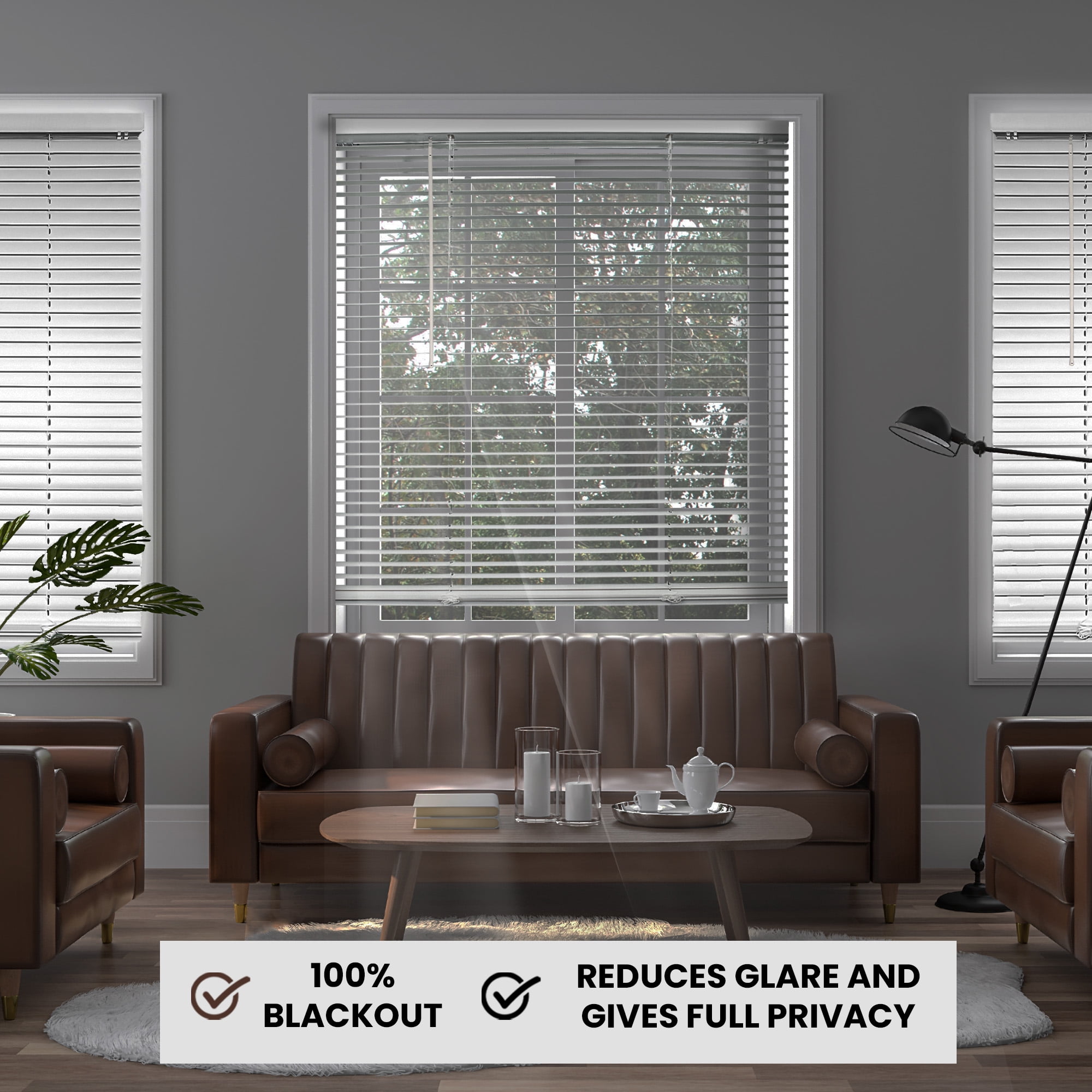 Chicology 50.5"W X 60"H Midnight White Cordless Blackout 1" Slats Vinyl Mini Window Blinds