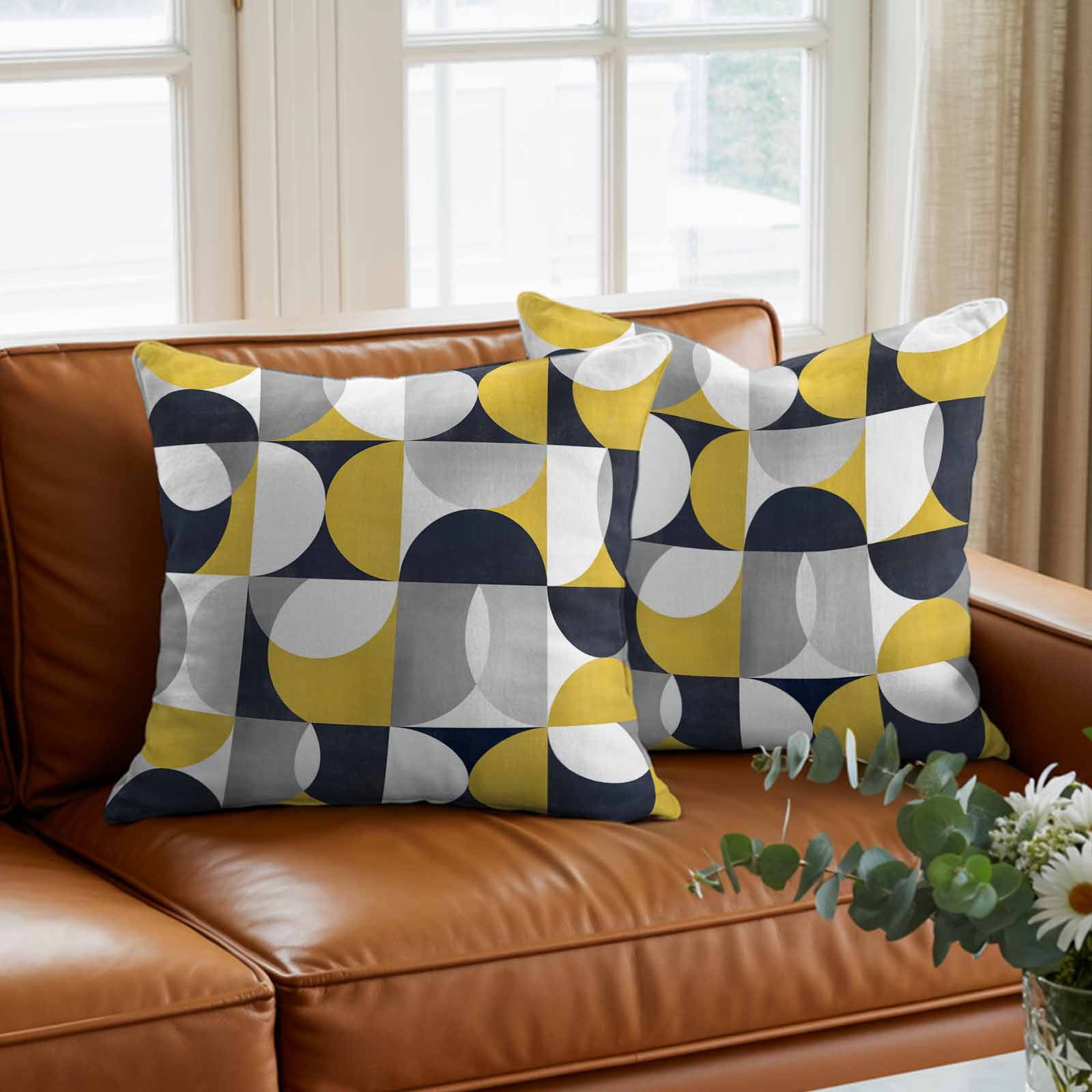 Pillow Covers 26x26 Inch, Modern Yellow, Linen Pillowcase with Invisible Zipper, Vintage European Geometric Grey Decorative Throw Pillow Covers Cushion Case for Couch Sofa Bed Living Room