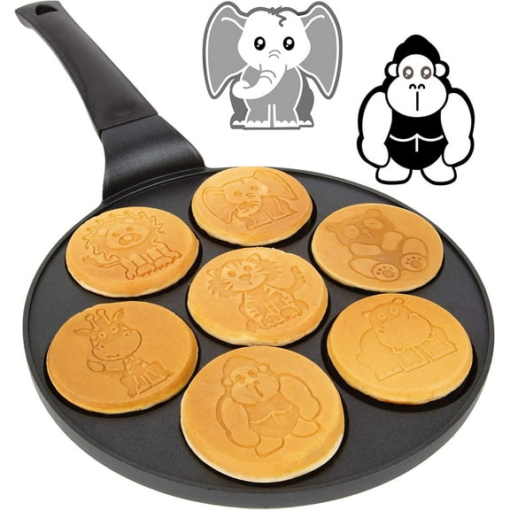 CucinaPro Animal Mini Pancake Pan - Make 7 Unique Flapjack Zoo Animals, Including a Elephant, Giraffe and More- Nonstick Pan Cake Maker Griddle for Breakfast Fun & Easy Cleanup