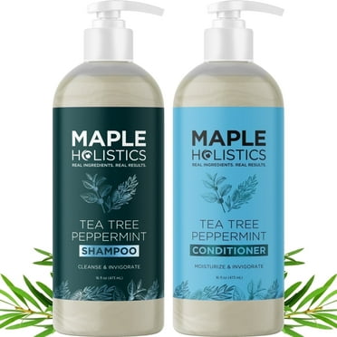 Maple Holistics Tea Tree Mint Shampoo and Conditioner Set with Deionized Purified Water, Mint, 2 Piece (1 Pack)