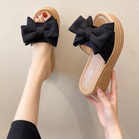 Weiqiqre Women's & Men's Slippers, Women Bowknot Beach Summer Slippers Platform Slope Heels Plus Size Shose