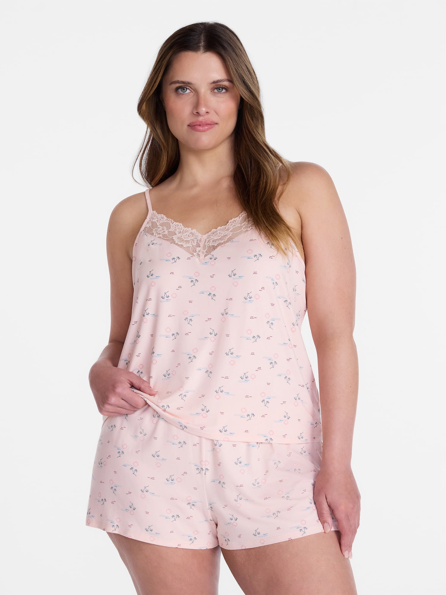 Joyspun Women’s Dreamy Soft Collection Lace Trim Knit Cami and Shorts Set, 2-Piece, Sizes XS-3X