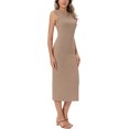 thumbnail image 4 of INSPIRE CHIC Ribbed Dress for Womens Boat Neck Sleeveless Fitted Bodycon Midi Dresses M Khaki, 4 of 6