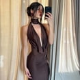 thumbnail image 4 of Black Halter Neck Maxi Dress With Draped Plunge Front And Open Back, 4 of 11