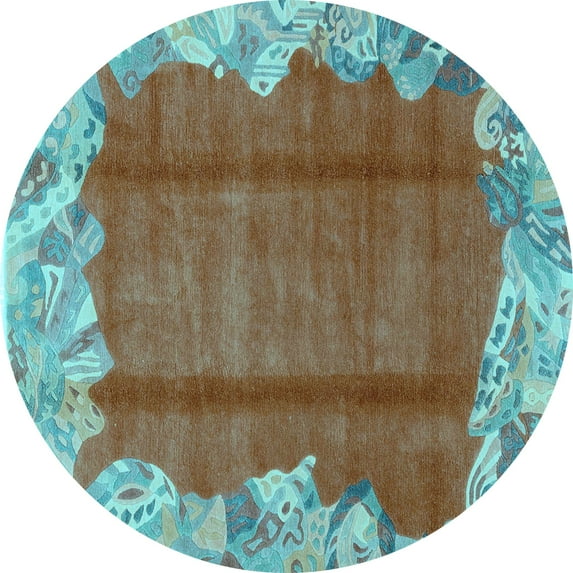 Ahgly Company Indoor Round Abstract Light Blue Modern Area Rugs, 7' Round