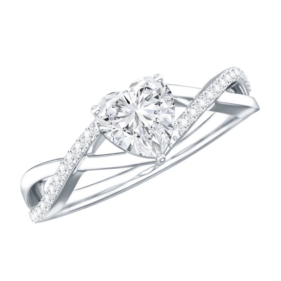 Rosec Jewels Lab Diamond Heart Shape Ring (EF-VS Quality) - 7 mm Heart Promise Engagement Ring 1 Ct - with Jewelry Box, 925 Sterling Silver, US 4.00