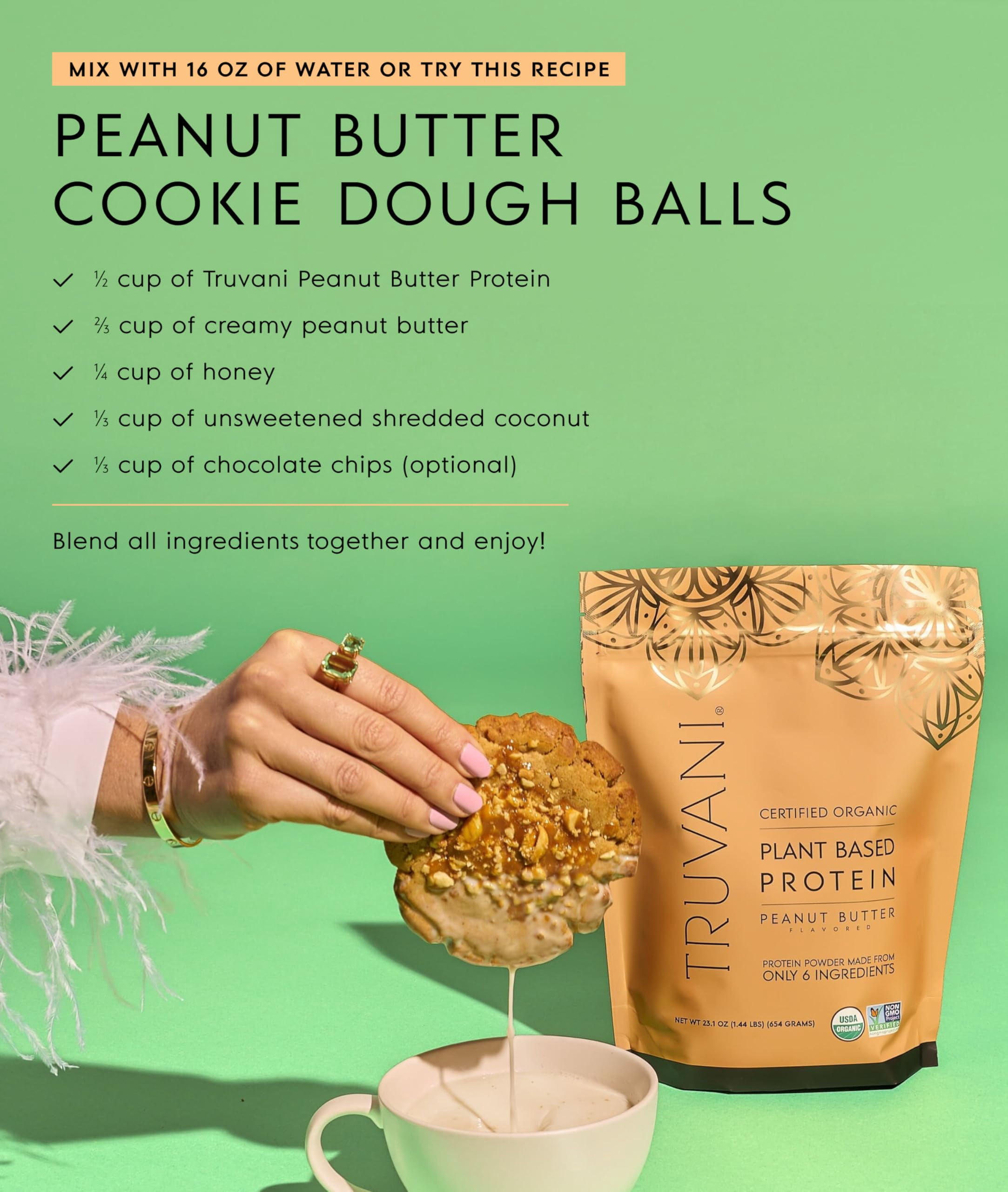 Truvani Vegan Plant Based Pea Protein Powder | Organic | Peanut Butter | 20 Servings | Gluten & Dairy Free