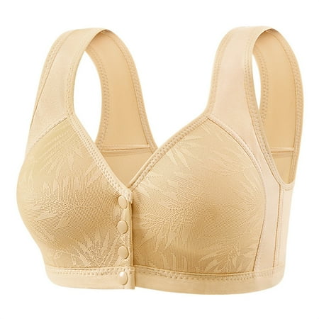 YEJIMAN Bras for Older Women Plus Size Front Closure Sports Bra No Underwire Full Support Front Button Bra  Beige No Show Underwear For Women  Nylon Cotton Underwear For Women Seamless