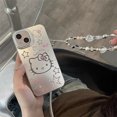 thumbnail image 3 of Funda de teléfono móvil de TPU electrochapada Popular Hello Cute Kitty con correa para iPhone 15 14 13 12 11 Pro max contraportada, 3 of 4