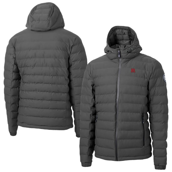 Men's-Cutter & Buck Gray Rutgers Scarlet Knights Mission Ridge Eco Insulated Repreve Hooded Full-Zip Puffer Jacket