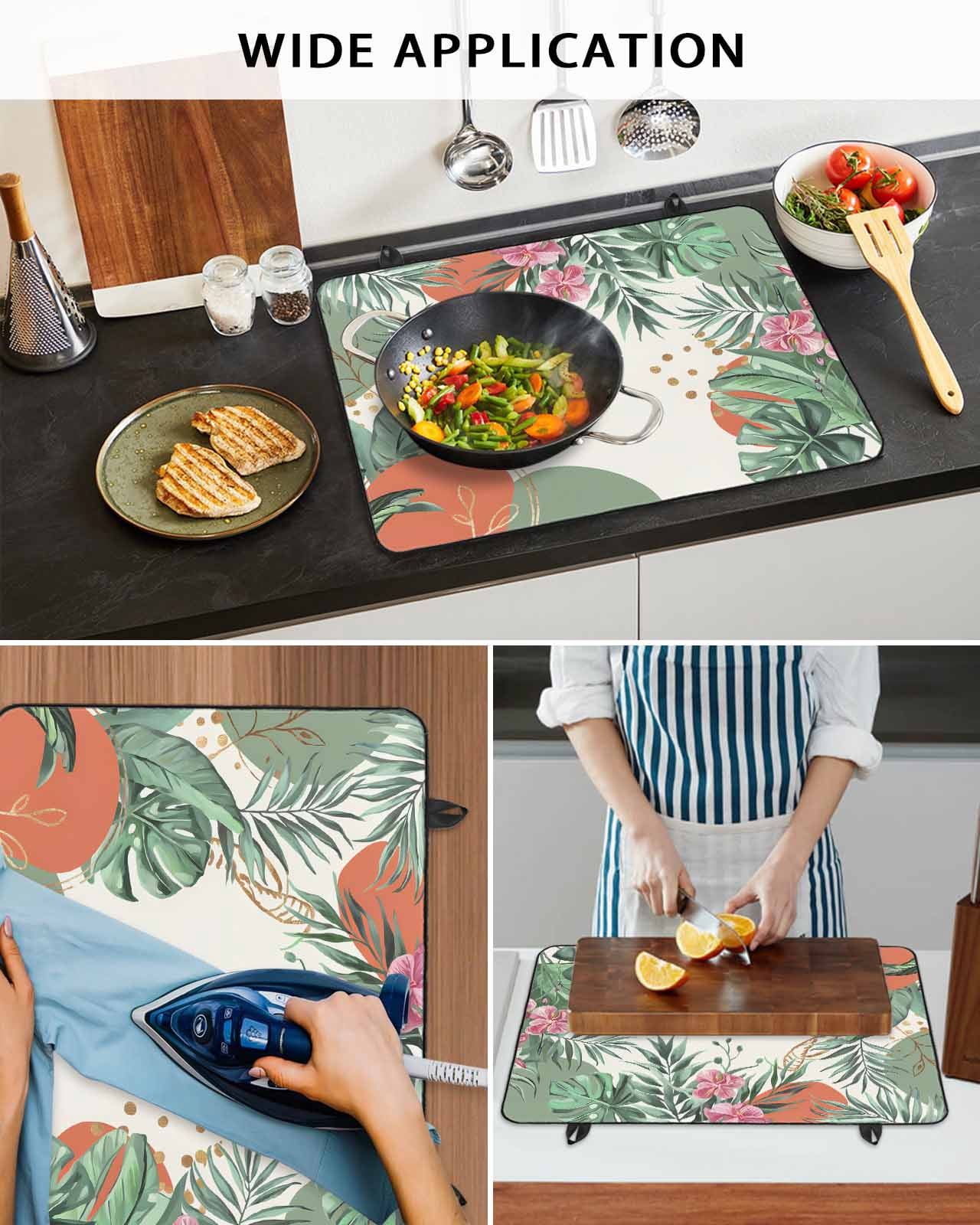 nqOlkjepod Large Induction Cooktop Protector Mat 36"x21", Green Leaves Stove Top Covers for Electric Stove, Summer Botanical Watercolor Abstract Art Stove Burner Cover Mats, Glass Top Stove Cover