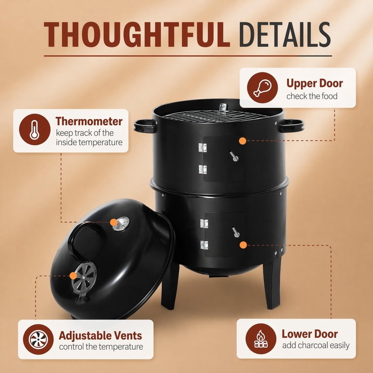 Outsunny 3-in-1 Charcoal Smoker Grill and Fire Pit photo 8