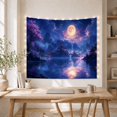 thumbnail image 5 of Golden Full Moon Above Island Pavilion and Bridge, Dreamy Fantasy Style for Fantasy Art Lovers, Lake Wall Decor Housewarming Gift, Tapestry Wall Hanging for Bedroom and Dorm, 5 of 7